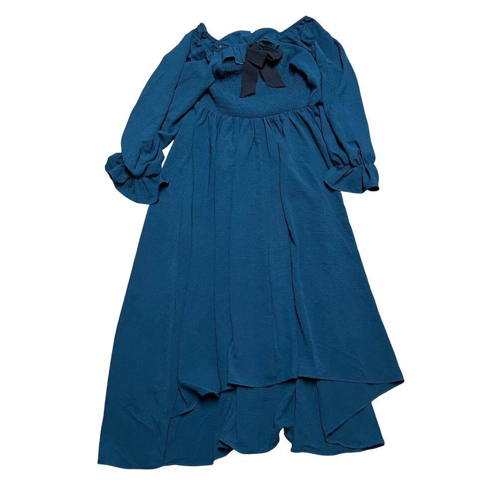 Joyfolie High Low Midi Dress Girls 10 Teal Blue Smocked Bodice Bow Formal Party
